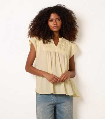 Blue Vanilla Light Yellow Cotton Ruched Top