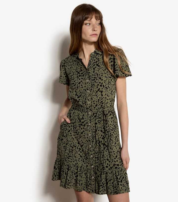 Apricot Khaki Patterned Mini Dress