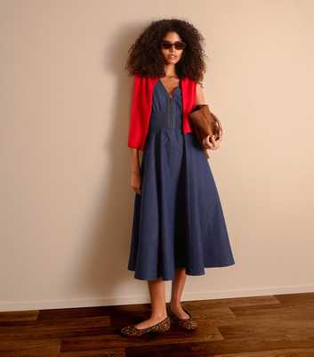 Blue Vanilla Dark Blue Denim Zip Front Midi Dress