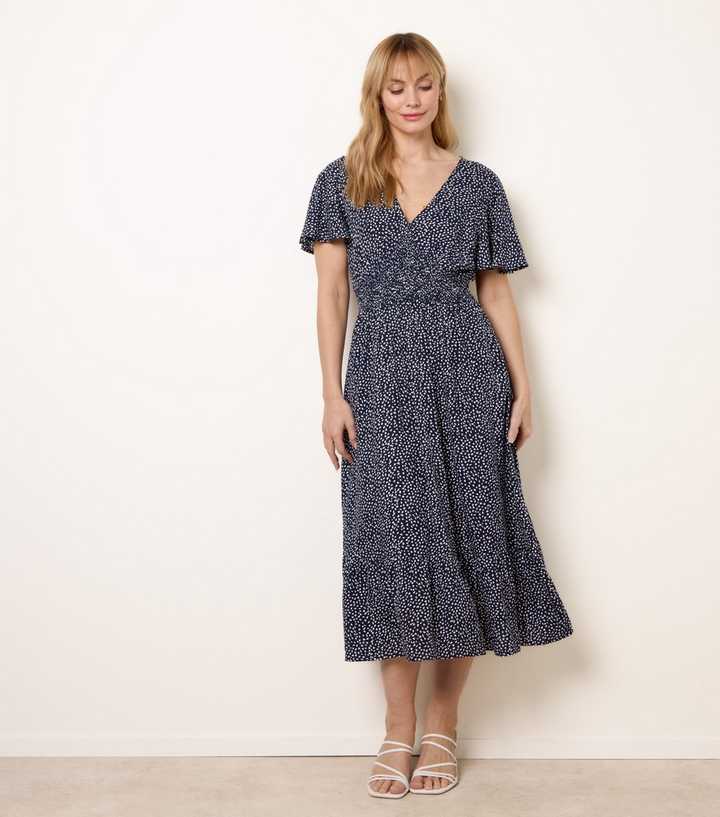 Blue Vanilla Navy Angel Sleeve Shirred Waist Midi Dress