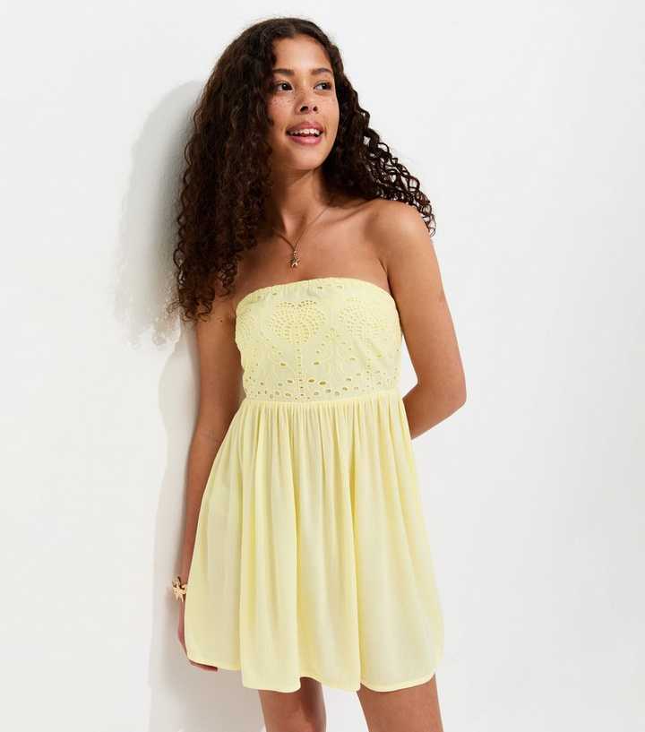 Girls Light Yellow Broderie Top Beach Dress