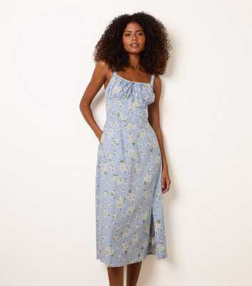Blue Vanilla Blue Cotton Floral Midi Dress