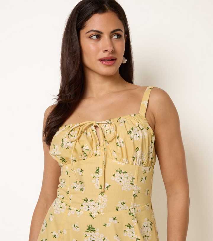 Blue Vanilla Light Yellow Cotton Floral Midi Dress | New Look