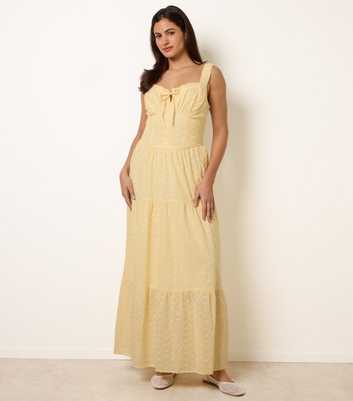 Blue Vanilla Light Yellow Broderie Anglaise Button Detail Maxi Dress