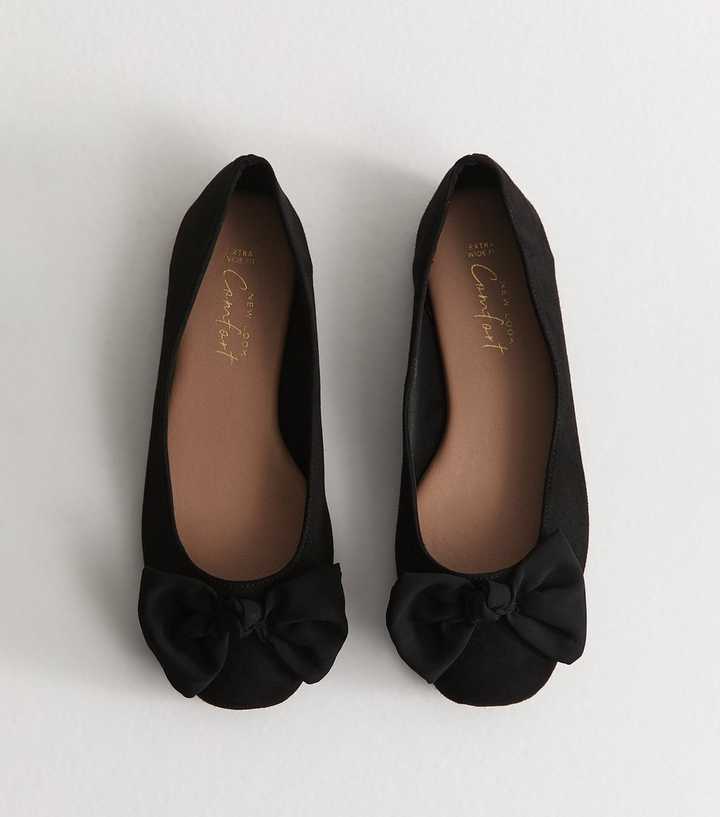 Extra Wide Fit Black Faux Suede Ballerina Flats