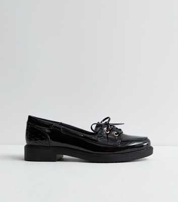 Black Patent Faux Leather Lace Up Loafers