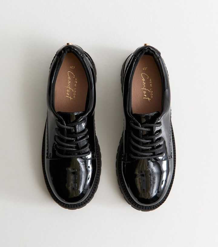 Black Patent Faux Leather Lace Up Shoes