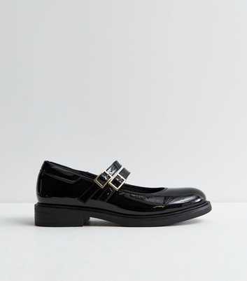 Black Patent Faux Leather Mary Jane Flats