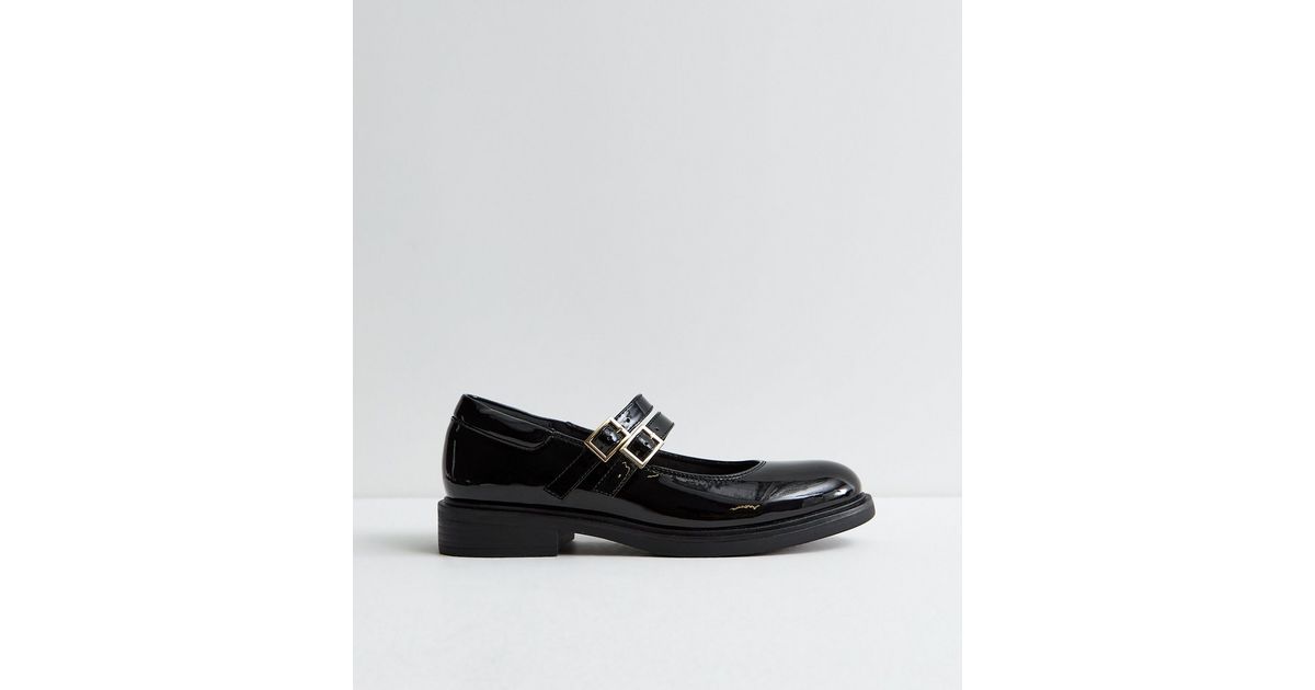 Black Patent Faux Leather Mary Jane Flats | New Look