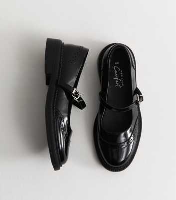 Black Patent Faux Leather Box Brogue Mary Jane Shoes