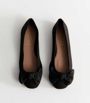 Wide Fit Black Faux Suede Bow Ballet Flats