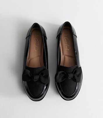 Extra Wide Fit Black Patent Faux Leather Bow Front Loafers
