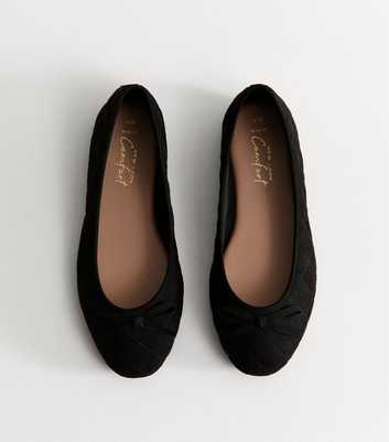 Wide Fit Black Faux Suede Quilted Ballerina Flats