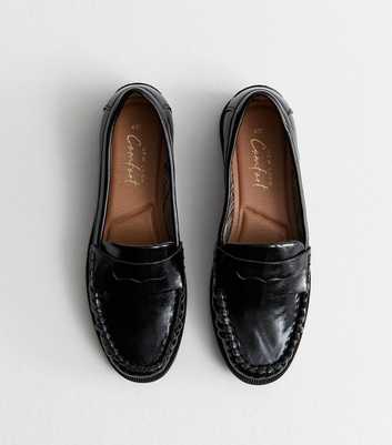 Black Faux Leather Saddle Penny Loafers