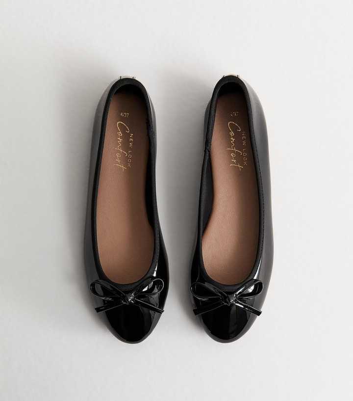 Black Patent Faux Leather Ballet Pumps
