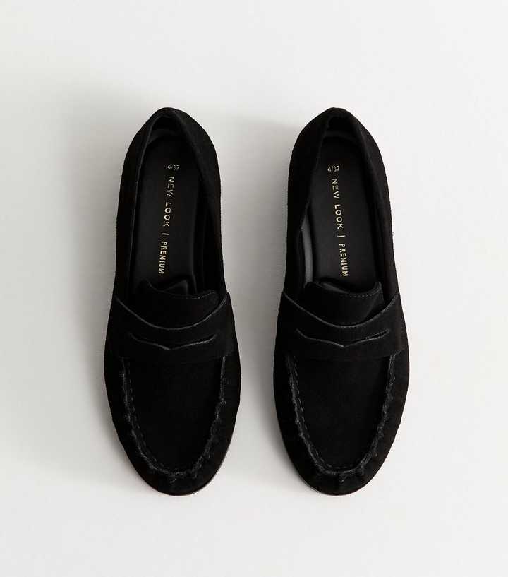 Premium Real Suede Black Penny Slot Loafers