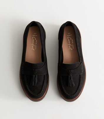 Wide Fit Black Faux Suede Chunky Sole Loafers