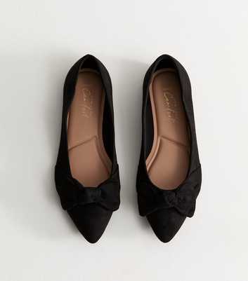 Wide Fit Black Faux Suede Bow Ballet Pumps