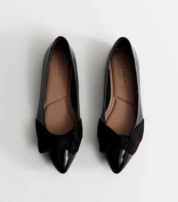 Wide Fit Black Faux Patent Leather Bow Ballet Flats