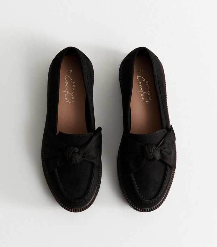Black Faux Suede Bow Loafers