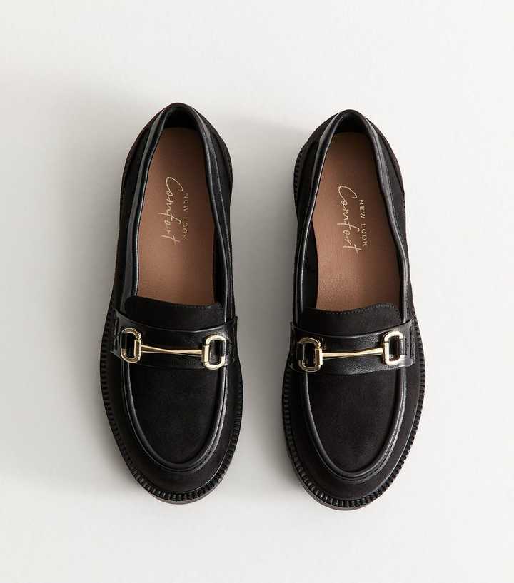 Black Faux Suede Snaffle Detail Loafers