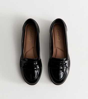 Black Faux Patent Leather Penny Loafers