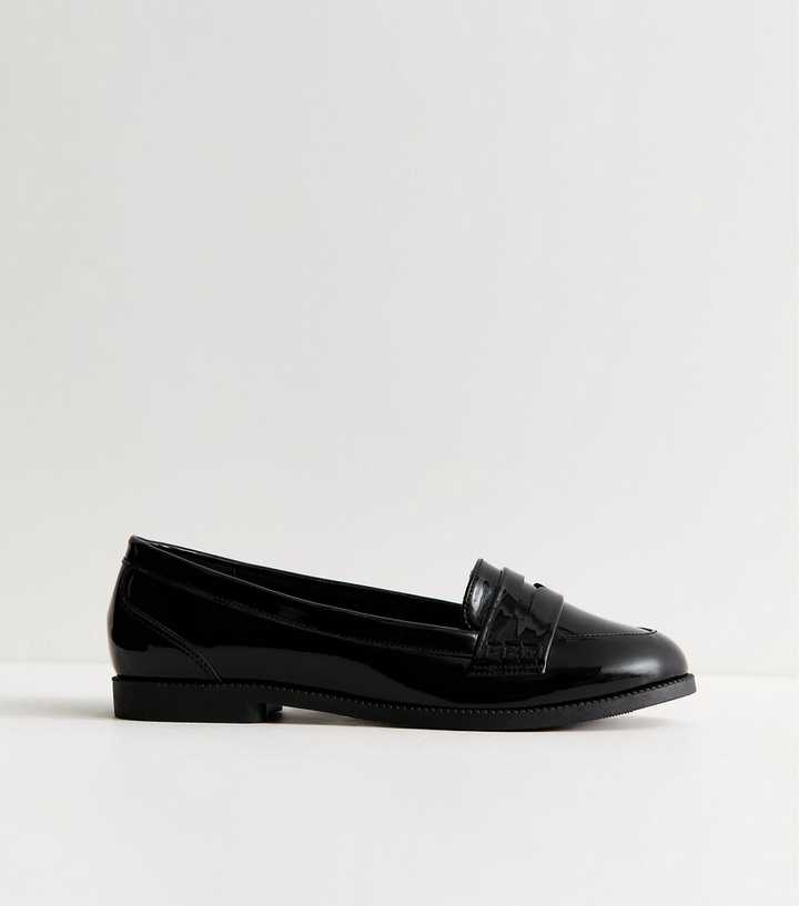 Black Faux Patent Leather Penny Loafers