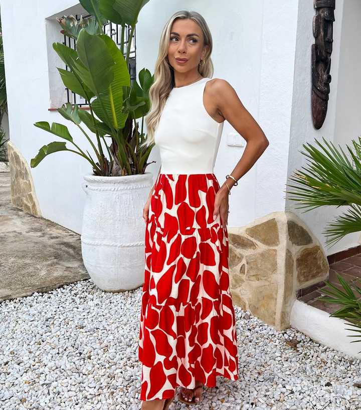 AX Paris Orange 2 In 1 Abstract Print Smock Midi Dress