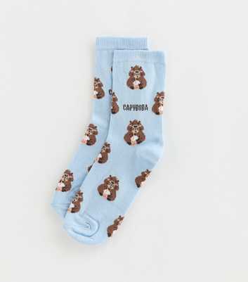 Light Blue Capyboba Capybara Patterned Ankle Socks