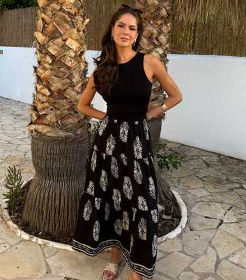AX Paris Black 2 In 1 Border Print Smock Midi Dress
