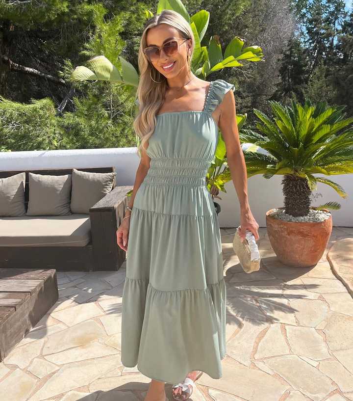 AX Paris Mint Green Frill Strap Smock Midi Dress