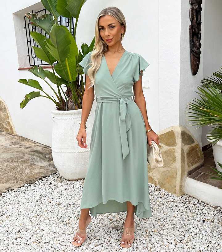 AX Paris Mint Green Flutter Sleeve Belted Midi Dress