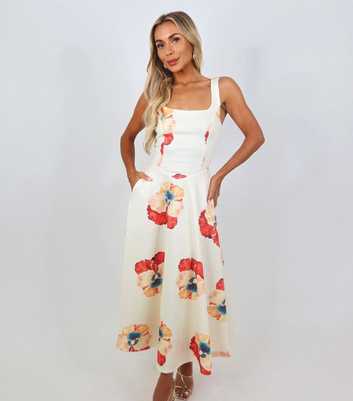 AX Paris Cream Square Neck A-Line Midi Dress