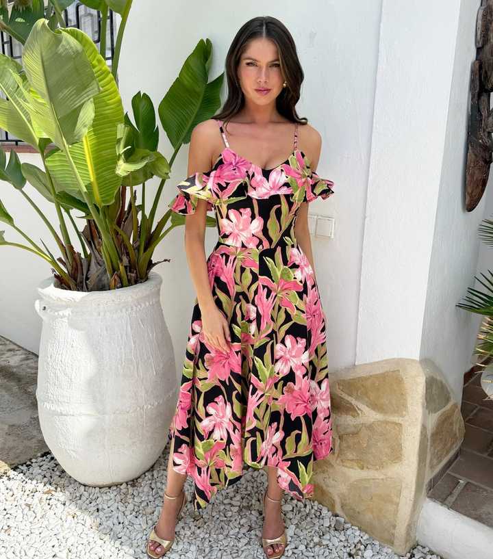 AX Paris Cold Shoulder Zig Zag Hem Midi Dress