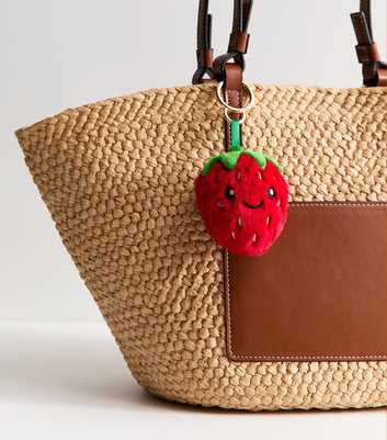 Bright Red Plush Strawberry Bag Charm