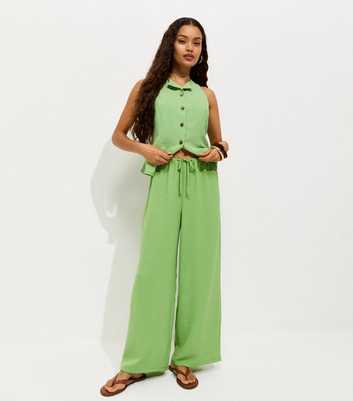 Petite Light Green Drawstring Waist Wide Leg Trousers