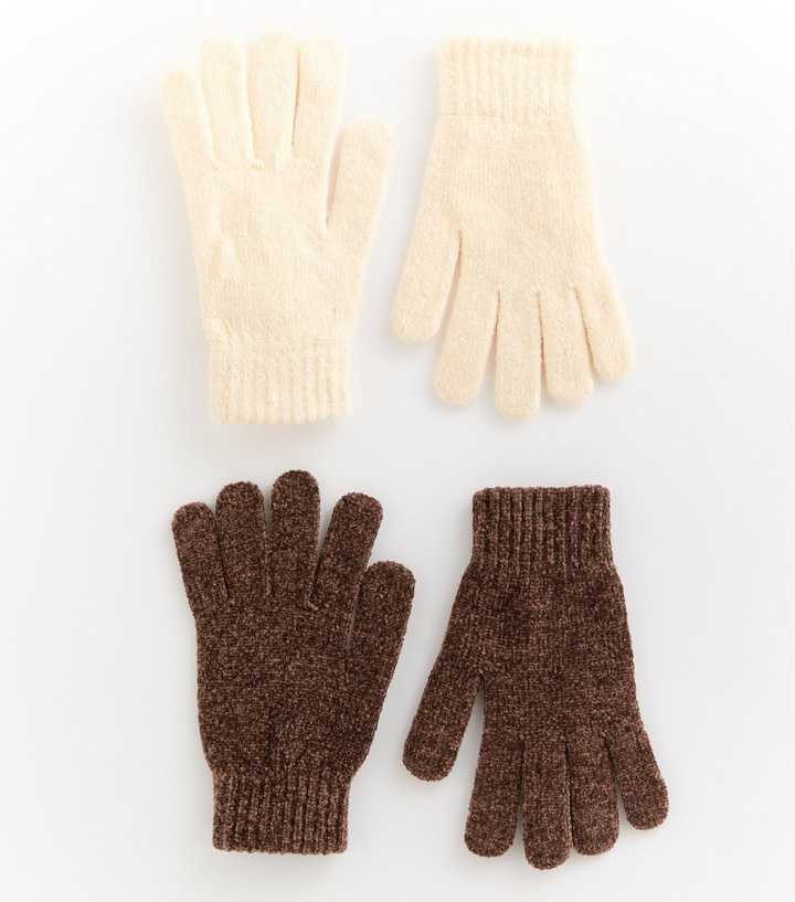 Pack of 2 Dark Brown and Cream Chenille Gloves