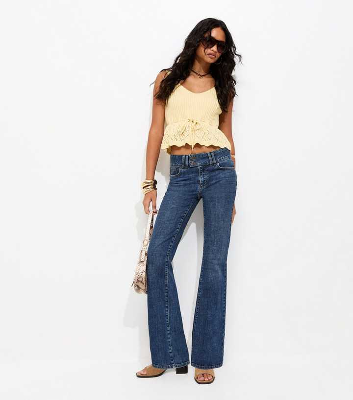 Blue Double Button Low Rise Bootcut Jeans