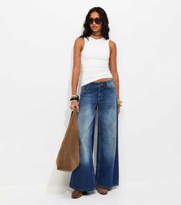 Dark Blue Wash Low Rise Super Wide Leg Jeans