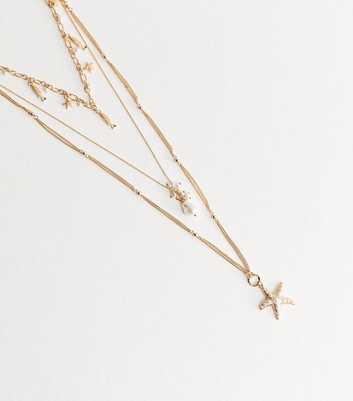 Gold Triple Layer Long Costal Lariat Chain Necklace