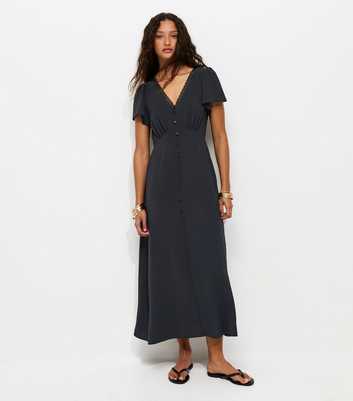 Black Lace Trim Midi Tea Dress