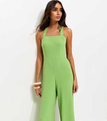 Bright Green Square Neck Halter Strap Jumpsuit