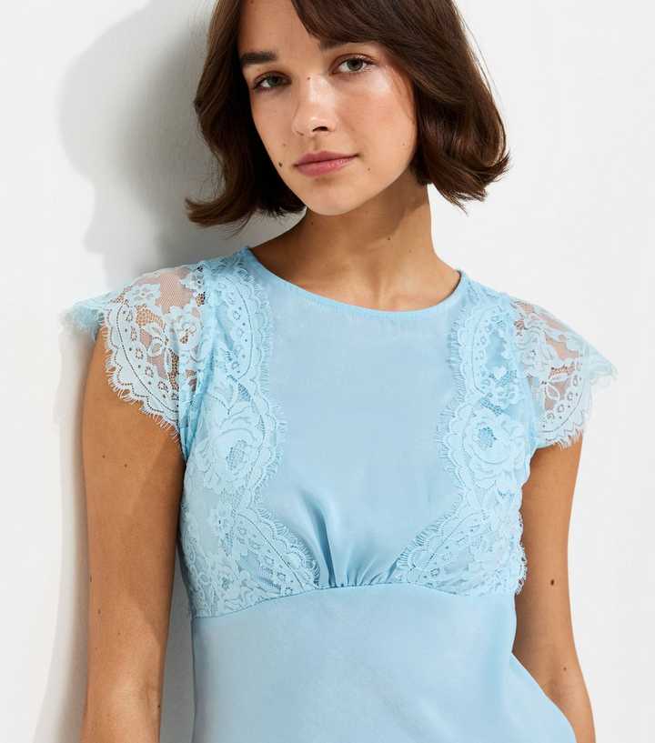 new look blue lace dress Curves Bright Blue Lace Trim Midi Tea Dress