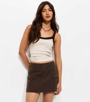 Dark Khaki Cotton Cargo Twill Mini Skirt