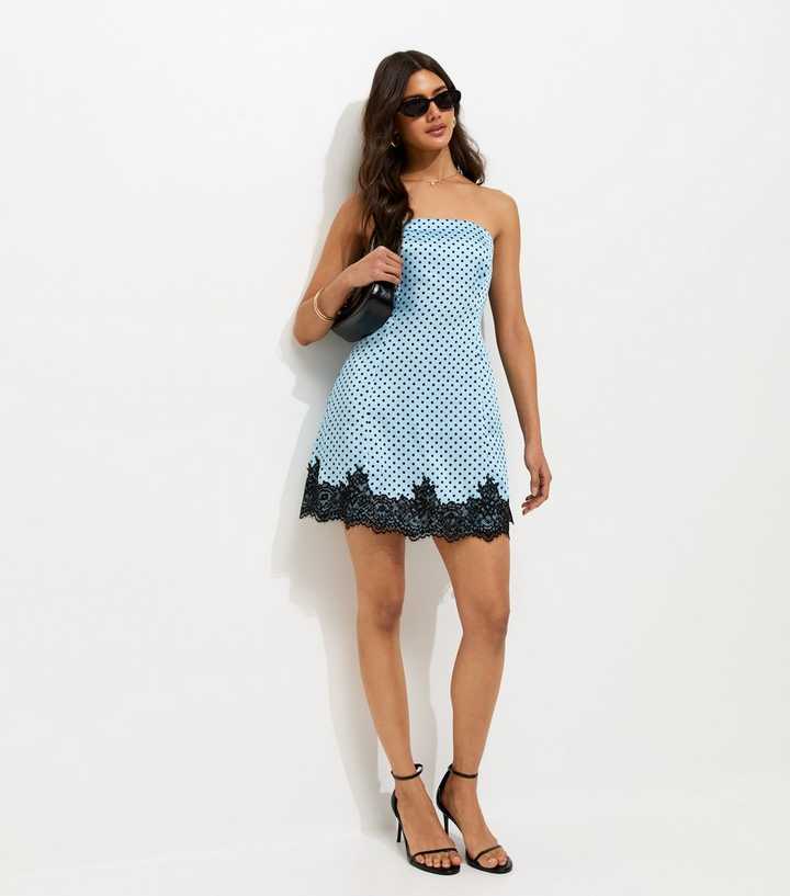 blue semi formal dresses for women Sheer Navy Polka Dot Dress M – OMNIA