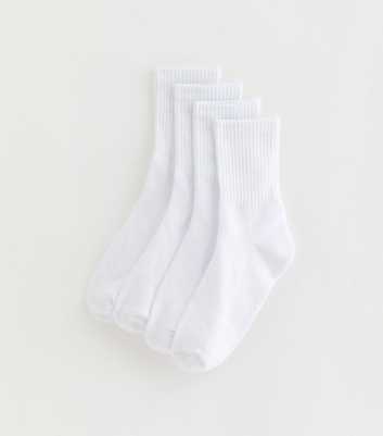 Pack of 4 White Plain Ribbed Tube Socks
