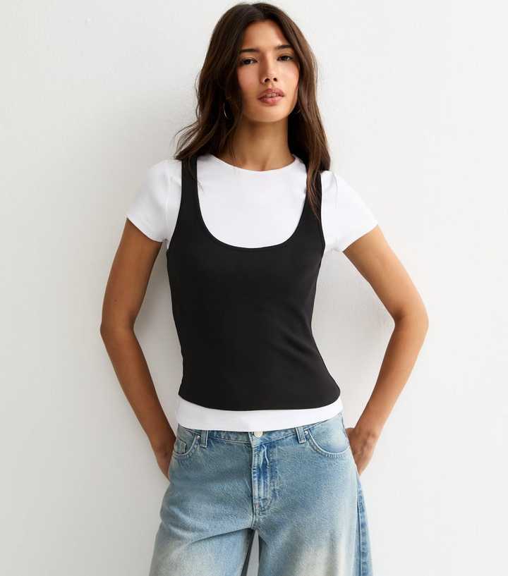 Black Jersey 2-In-1 Vest Baby Tee T-Shirt