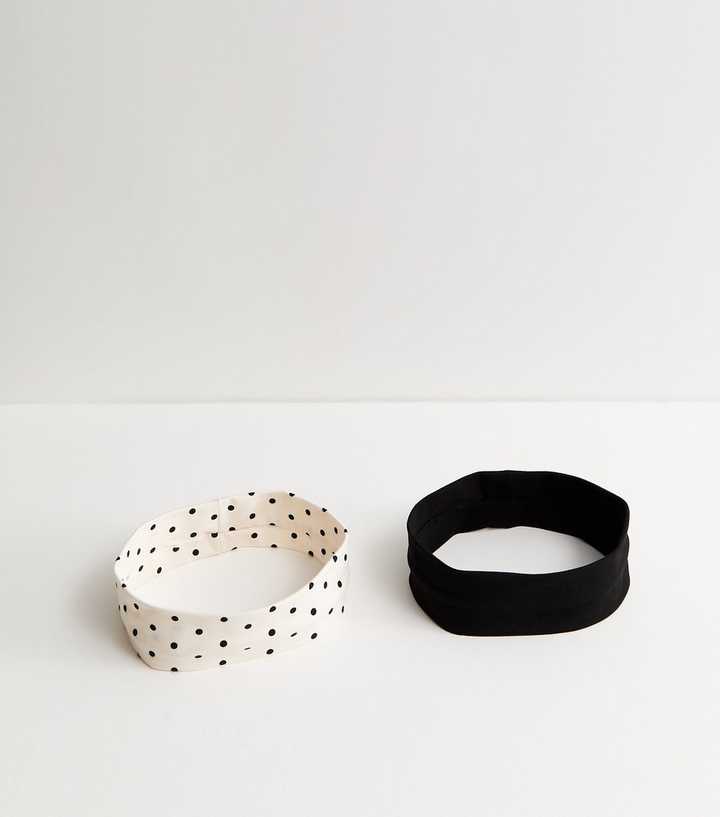 Pack of 2 Black Stretchy Polka Dot Headbands