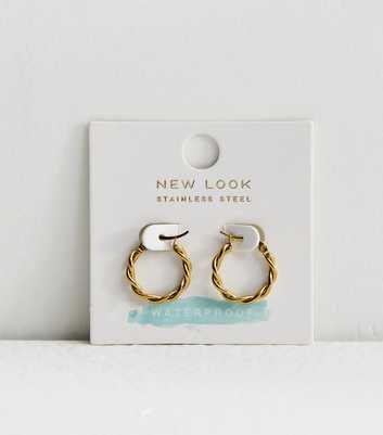 Gold Tone Waterproof Twisted Huggie Hoop Earrings