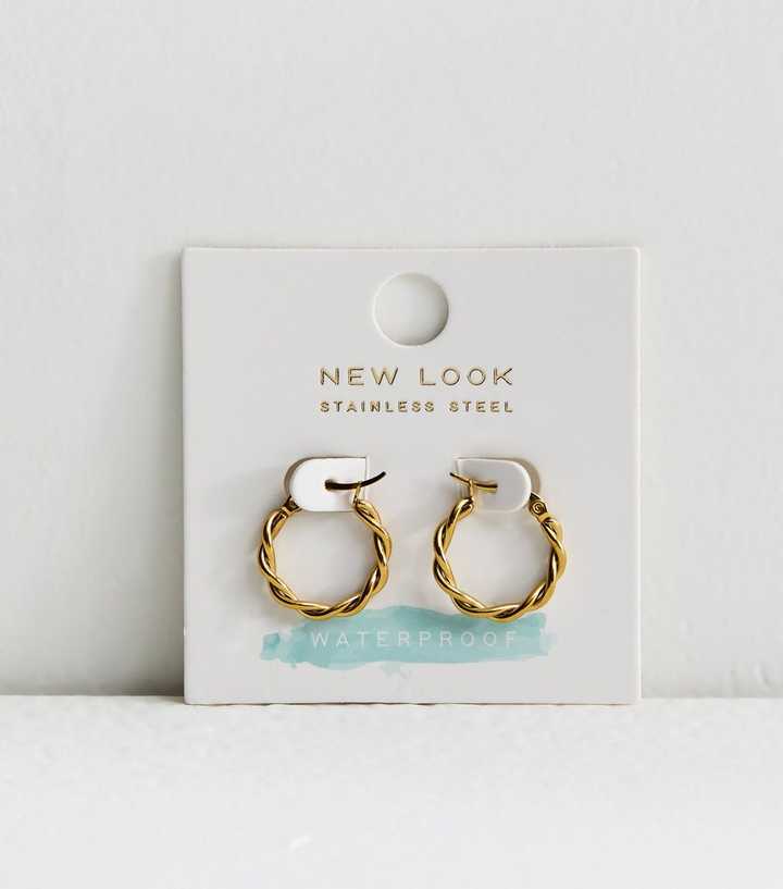 Gold Tone Waterproof Twisted Huggie Hoop Earrings